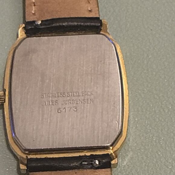 Vintage Jules Jurgensen Watch Men Gold Tone Rectangle Dial 28MM New Battery - Picture 2 of 4